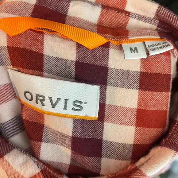 Women's Medium Orvis Red Plaid Cotton Blend Flannel Button Down Shirt - Picture 5 of 6